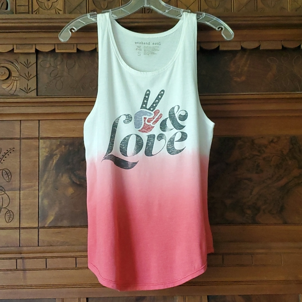 Weekend Soul Peace Sign Ombre White & Pink Tank Top S